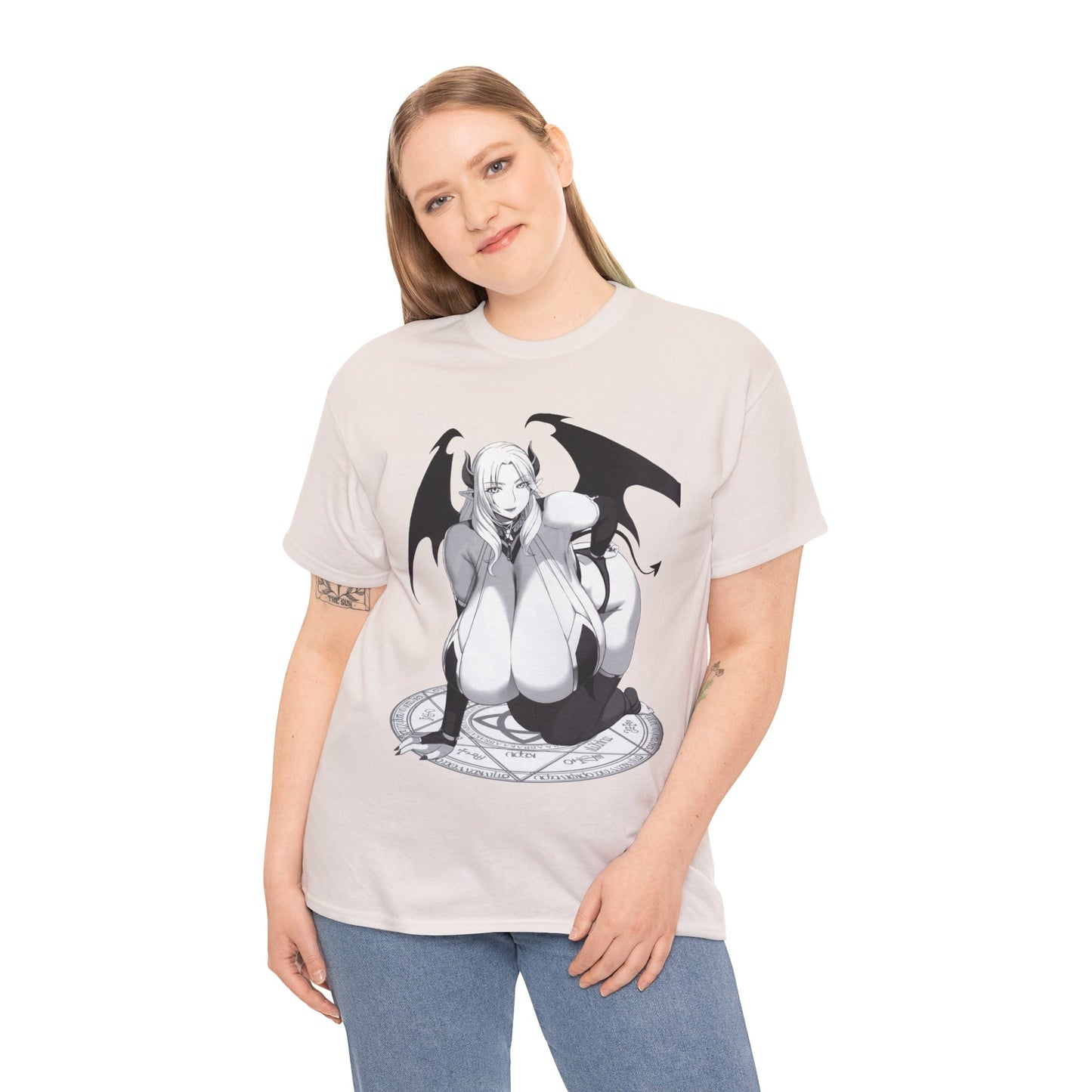Hot Succubus Girl T-shirt Anime T-shirts Cartoon Shirt Big Tits Women Sexy Art White Tshirt Sizes From M to 5XL