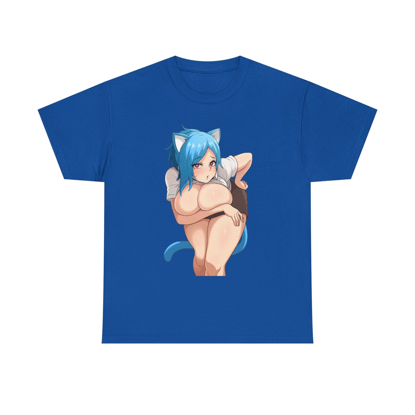 Furry T-shirt – Blue Hair Anime Cat Girl Hentai Manga Neko Female Character With Tail Lewd Ecchi Shirt For Men and Women TS57