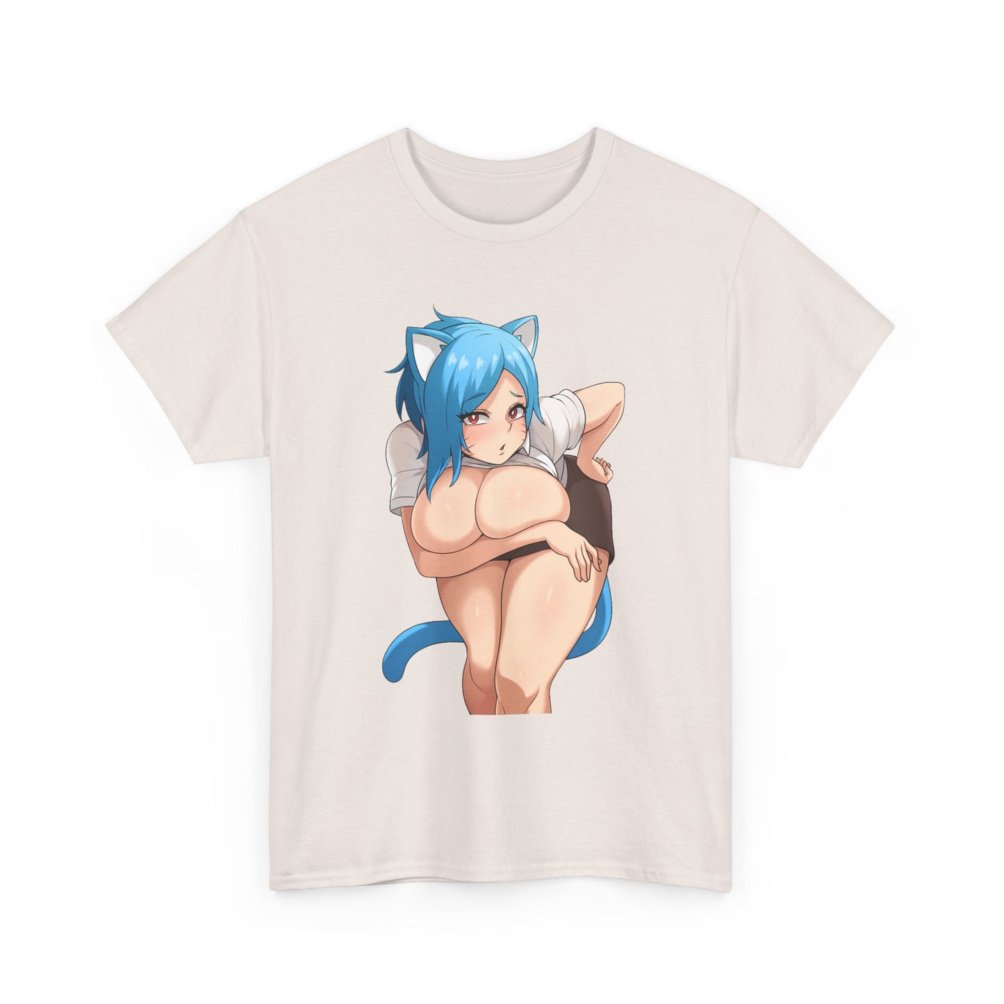 Furry T-shirt – Blue Hair Anime Cat Girl Hentai Manga Neko Female Character With Tail Lewd Ecchi Shirt For Men and Women TS57
