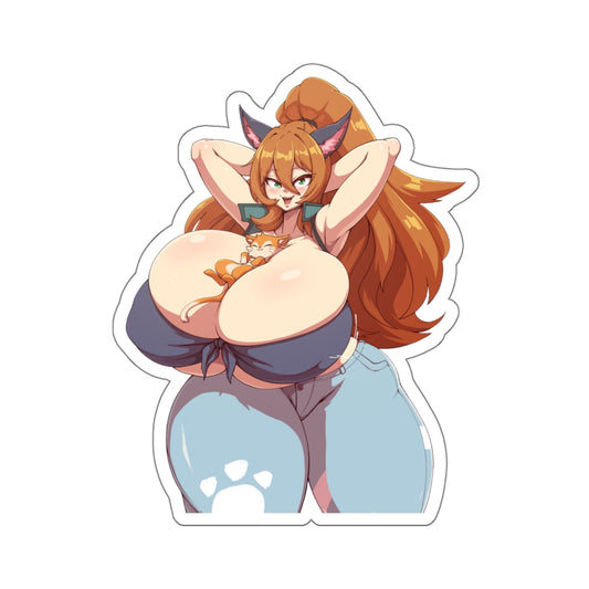 Cute Furry Sticker Girl With Cat Funny Stickers Busty Women Vinyl White Transparent Stickers E473