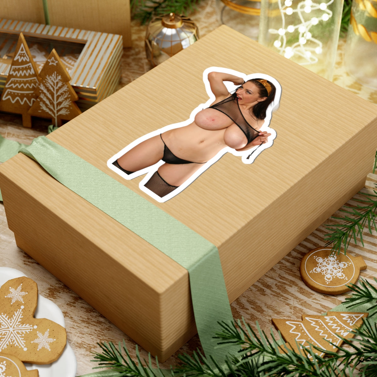 Sensual Naked Huge Tits Girl Pin-Up Style Big Chest Decorative Sticker
