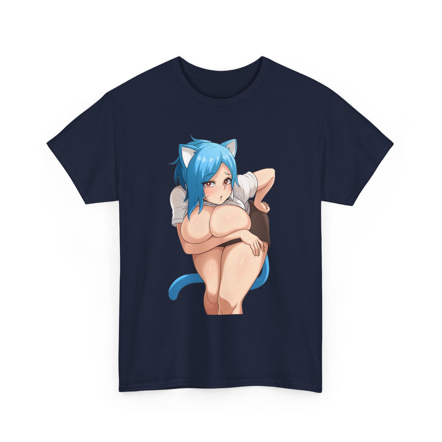 Furry T-shirt – Blue Hair Anime Cat Girl Hentai Manga Neko Female Character With Tail Lewd Ecchi Shirt For Men and Women TS57