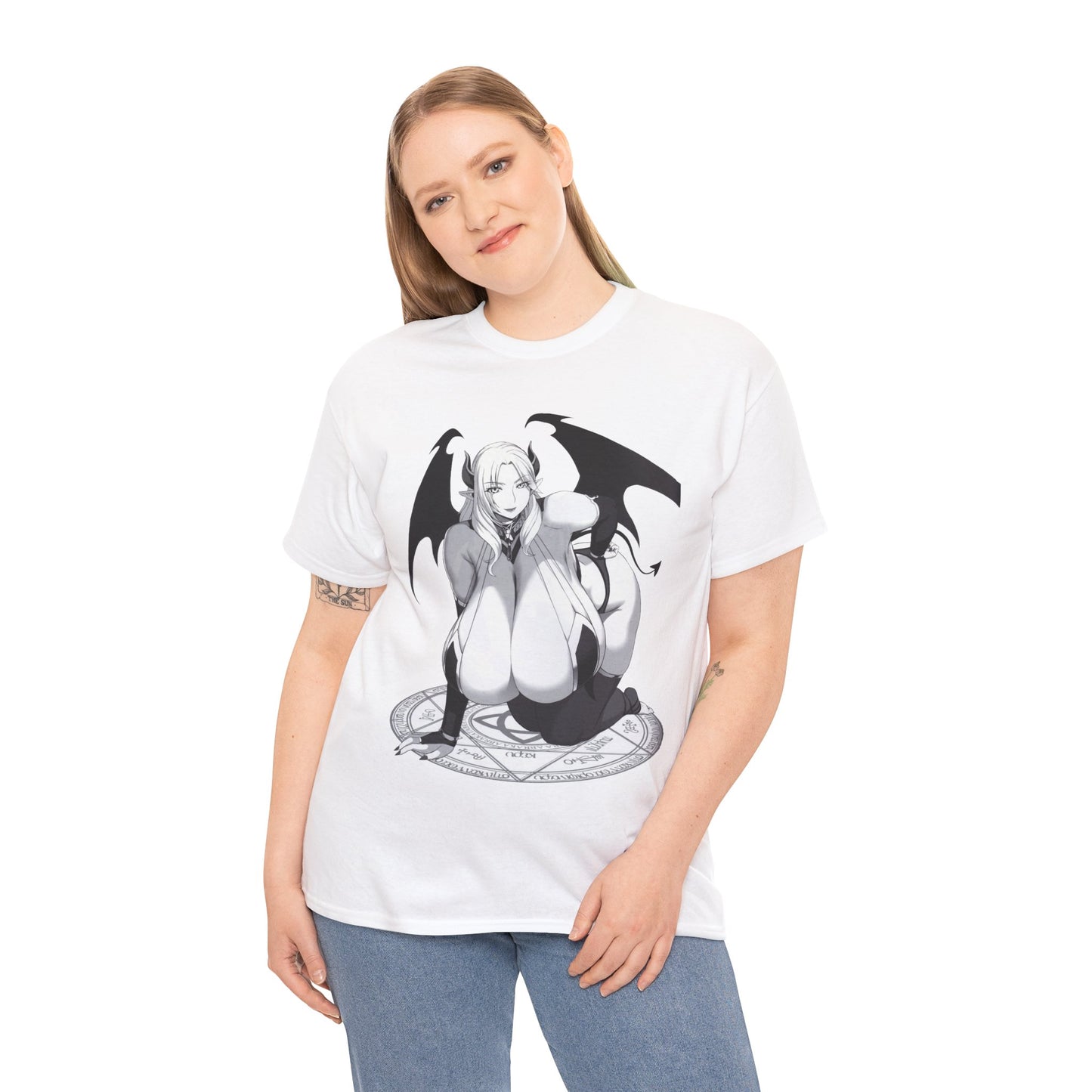 Hot Succubus Girl T-shirt Anime T-shirts Cartoon Shirt Big Tits Women Sexy Art  White Tshirt Sizes From M to 5XL