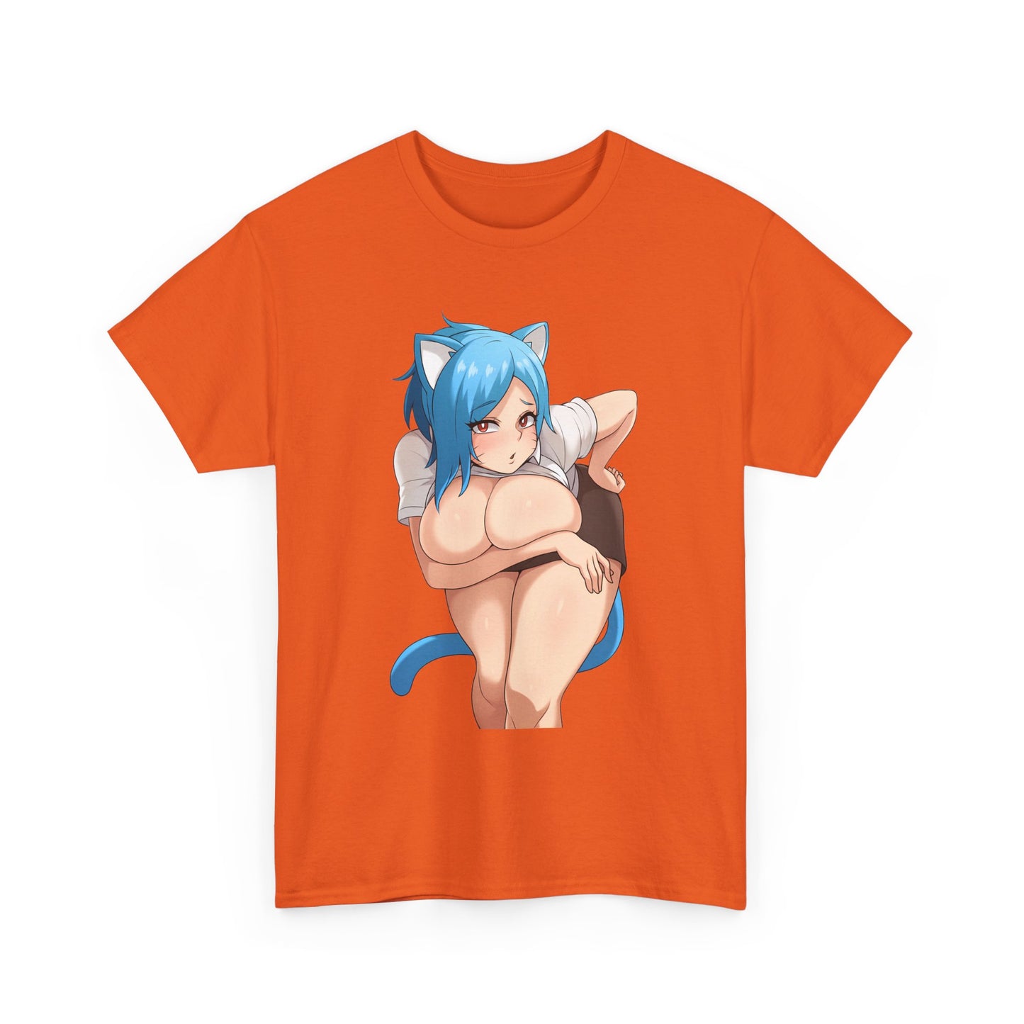 Furry T-shirt – Blue Hair Anime Cat Girl Hentai Manga Neko Female Character With Tail Lewd Ecchi Shirt For Men and Women TS57