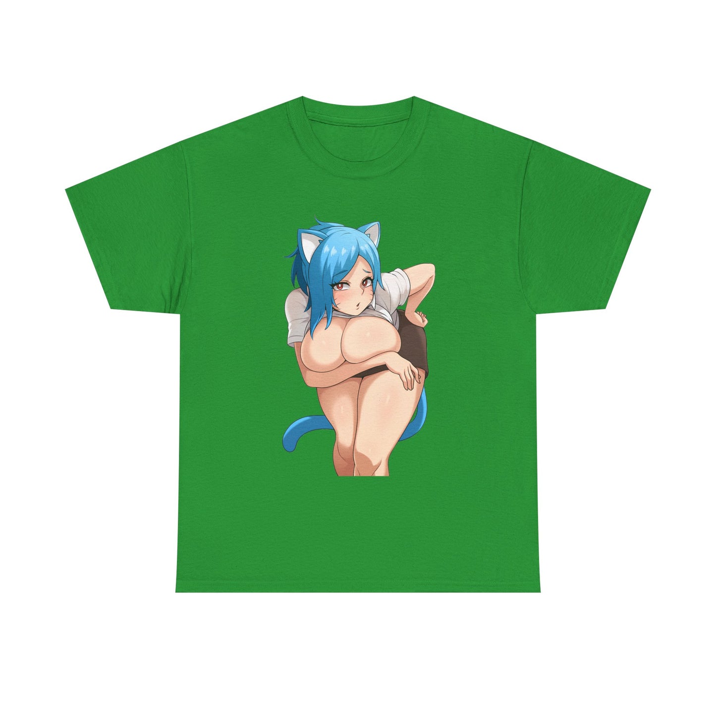 Furry T-shirt – Blue Hair Anime Cat Girl Hentai Manga Neko Female Character With Tail Lewd Ecchi Shirt For Men and Women TS57