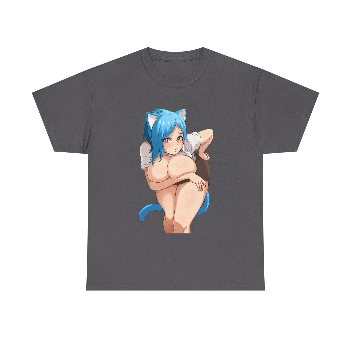 Furry T-shirt – Blue Hair Anime Cat Girl Hentai Manga Neko Female Character With Tail Lewd Ecchi Shirt For Men and Women TS57