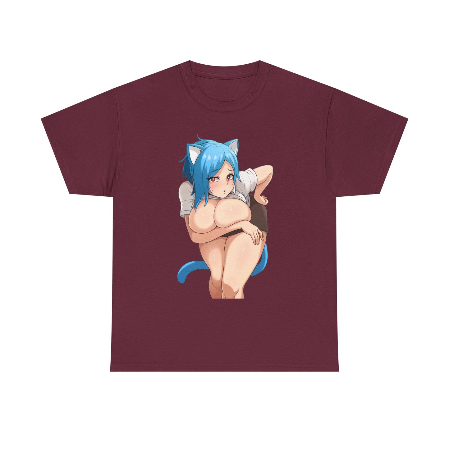 Furry T-shirt – Blue Hair Anime Cat Girl Hentai Manga Neko Female Character With Tail Lewd Ecchi Shirt For Men and Women TS57
