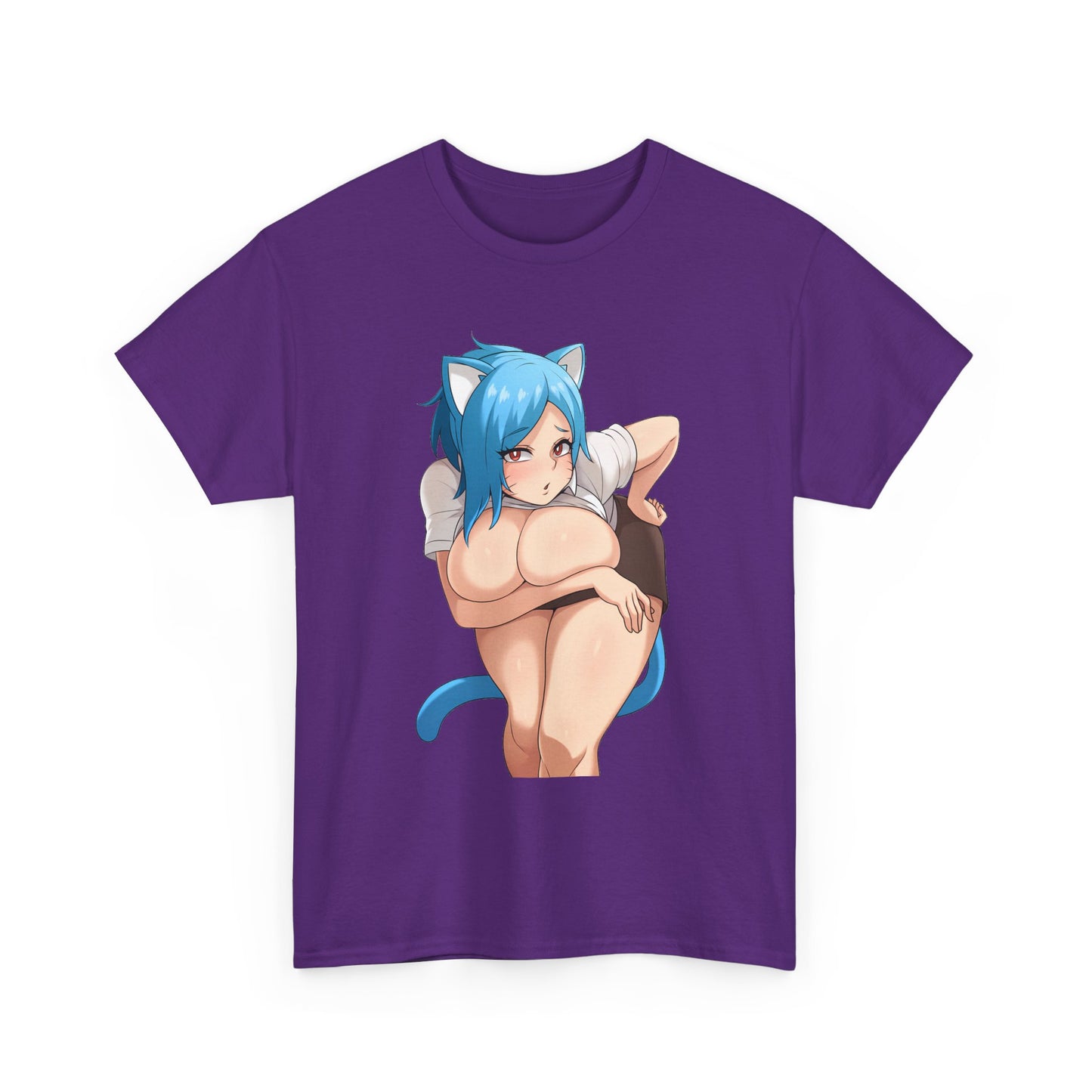 Furry T-shirt – Blue Hair Anime Cat Girl Hentai Manga Neko Female Character With Tail Lewd Ecchi Shirt For Men and Women TS57