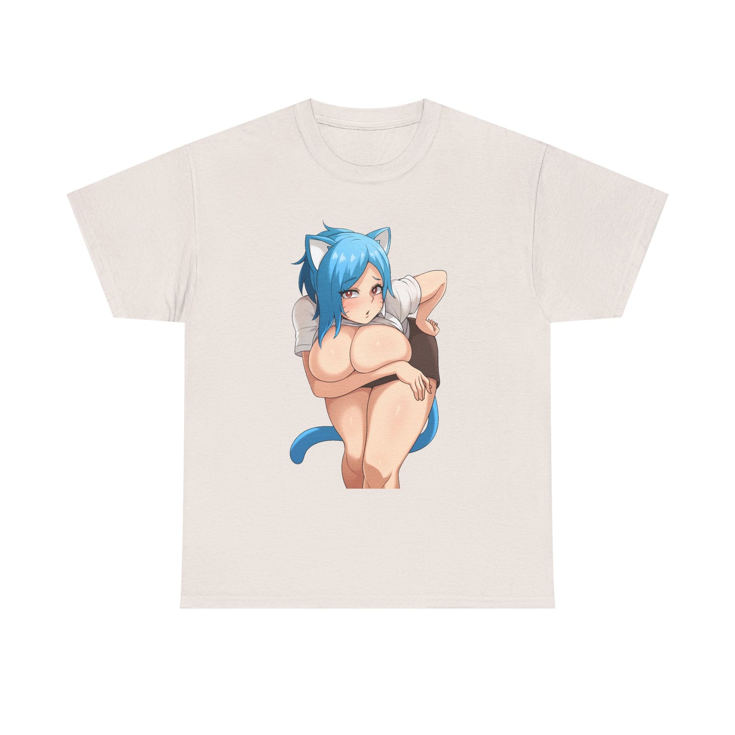 Furry T-shirt – Blue Hair Anime Cat Girl Hentai Manga Neko Female Character With Tail Lewd Ecchi Shirt For Men and Women TS57