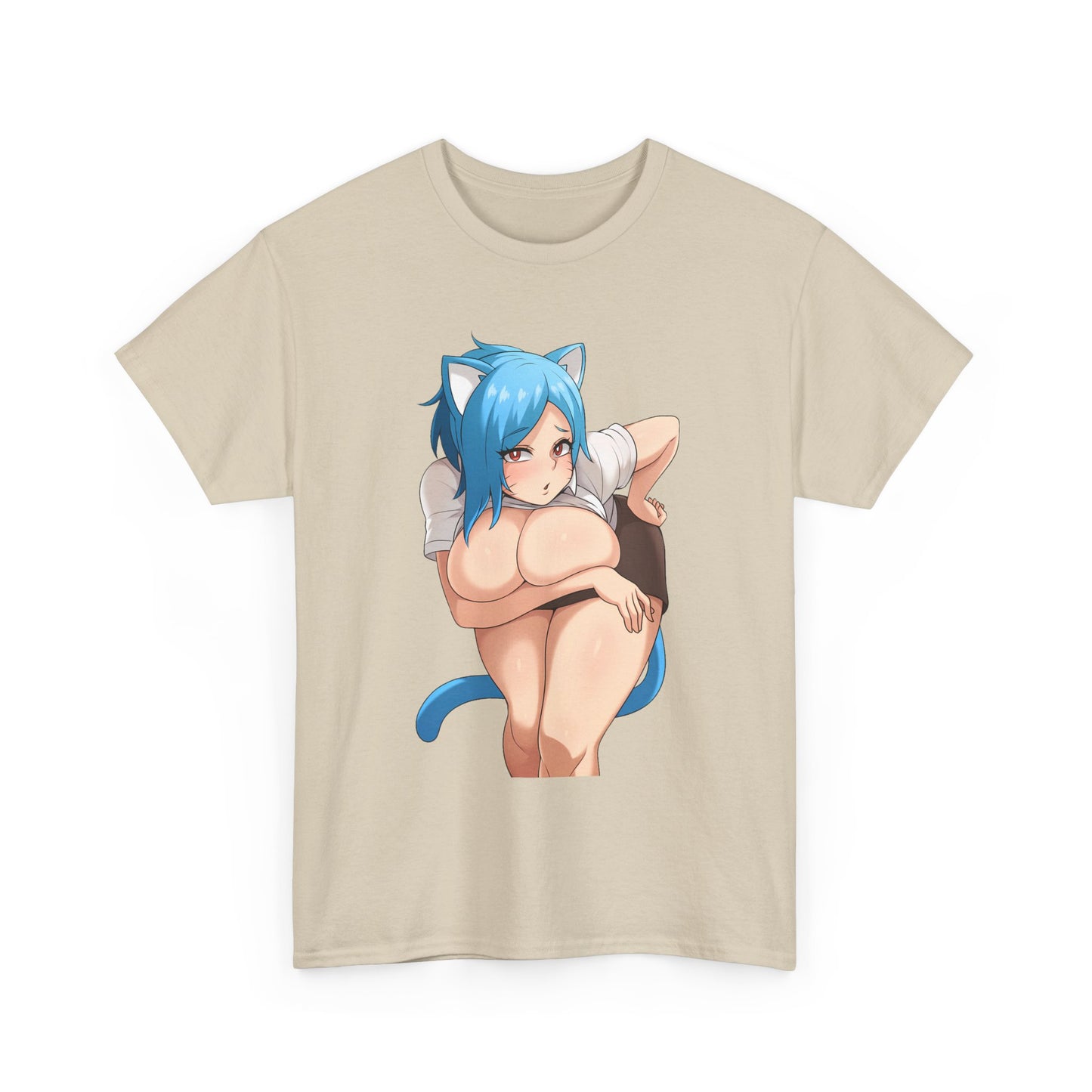 Furry T-shirt – Blue Hair Anime Cat Girl Hentai Manga Neko Female Character With Tail Lewd Ecchi Shirt For Men and Women TS57