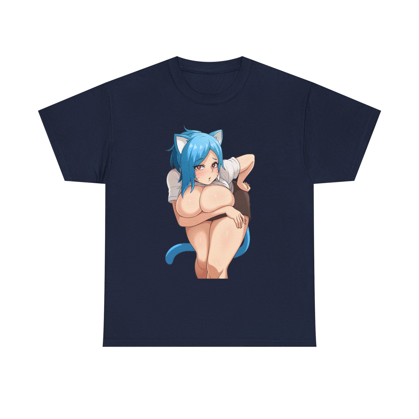 Furry T-shirt – Blue Hair Anime Cat Girl Hentai Manga Neko Female Character With Tail Lewd Ecchi Shirt For Men and Women TS57