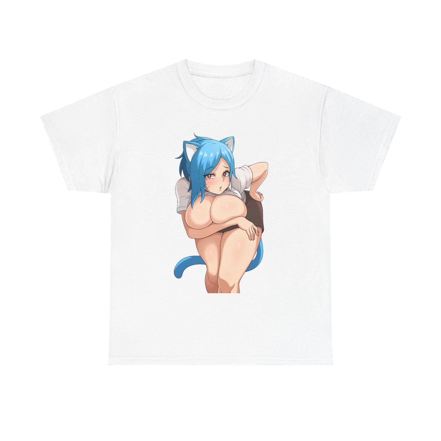 Furry T-shirt – Blue Hair Anime Cat Girl Hentai Manga Neko Female Character With Tail Lewd Ecchi Shirt For Men and Women TS57