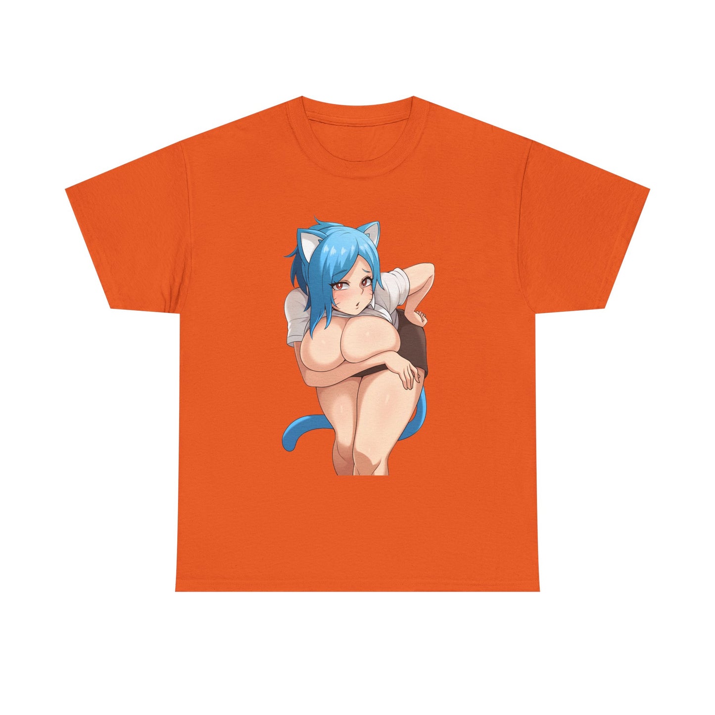 Furry T-shirt – Blue Hair Anime Cat Girl Hentai Manga Neko Female Character With Tail Lewd Ecchi Shirt For Men and Women TS57