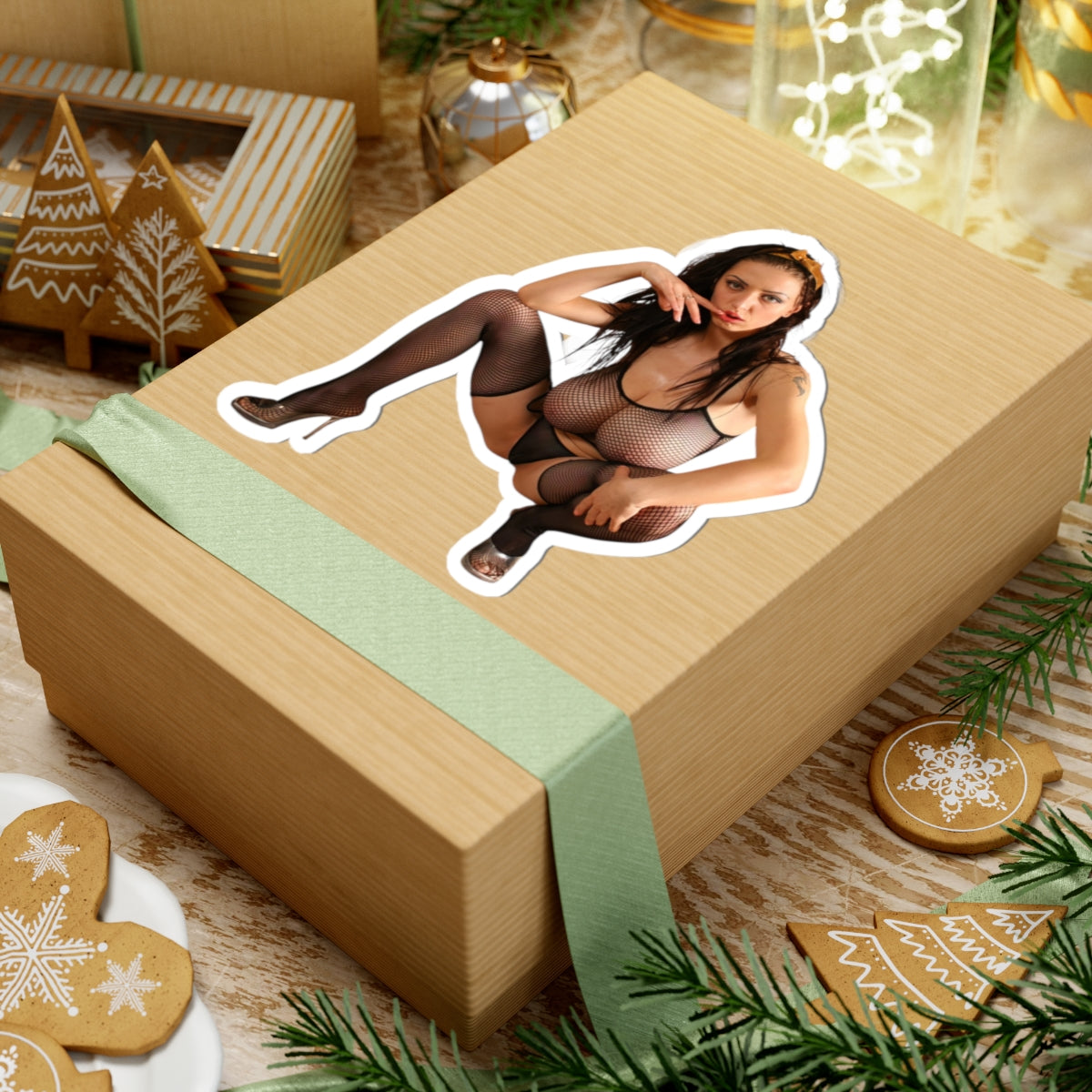 Hot Pinup Beauty on Chair Large Bust Adult Sticker Decal