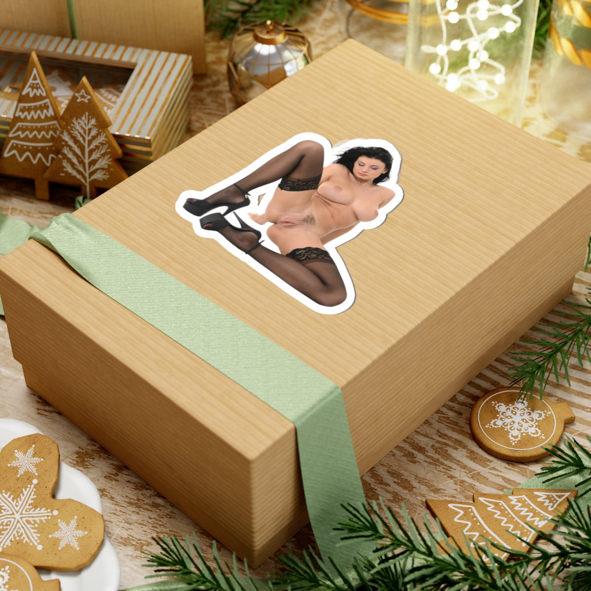 sexy brunette sticker big tits women pinup model stickers