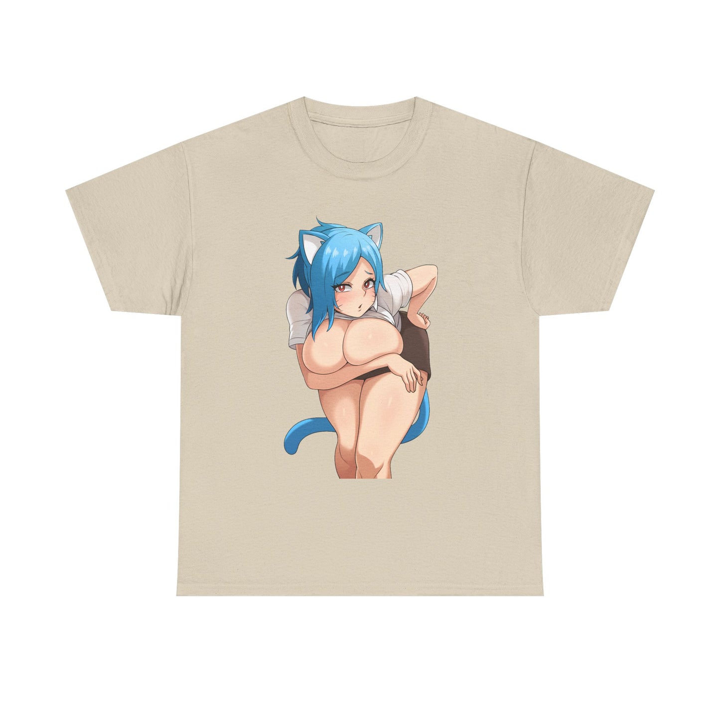 Furry T-shirt – Blue Hair Anime Cat Girl Hentai Manga Neko Female Character With Tail Lewd Ecchi Shirt For Men and Women TS57