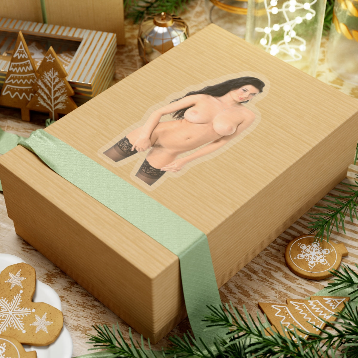 sexy brunette sticker big tits girl pinup model stickers