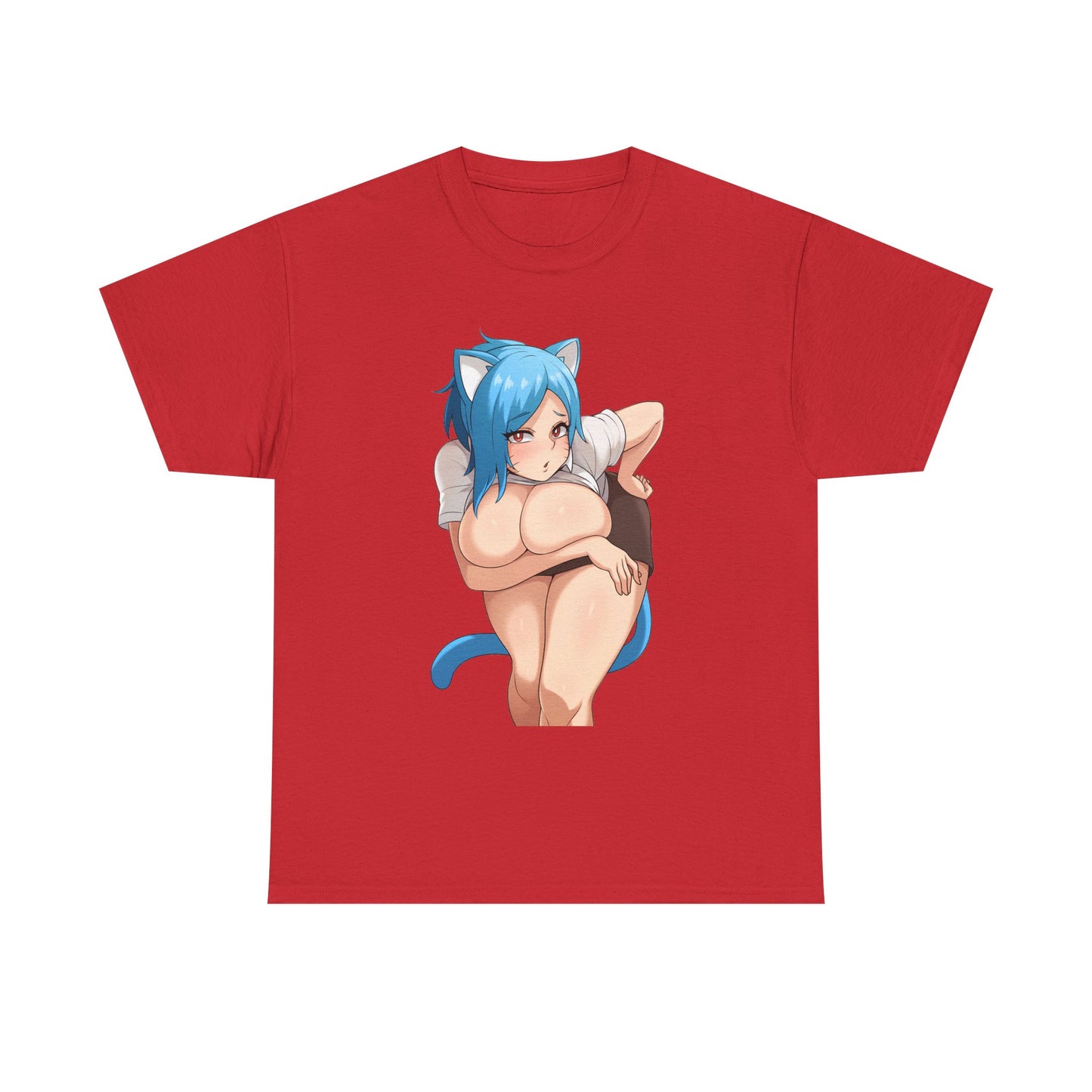Furry T-shirt – Blue Hair Anime Cat Girl Hentai Manga Neko Female Character With Tail Lewd Ecchi Shirt For Men and Women TS57