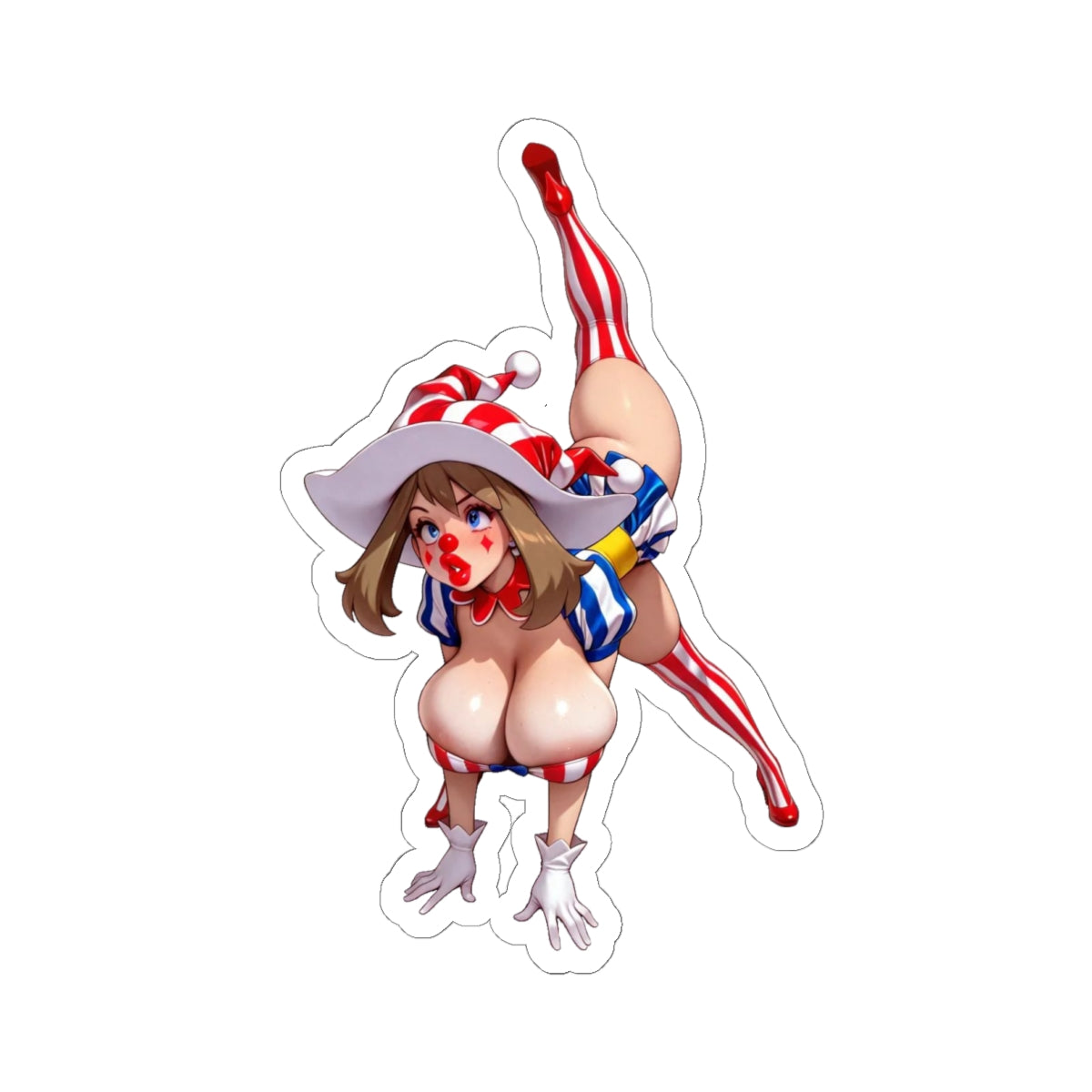 Clown Anime Girl Sticker – Hentaii Uncensored Stickers – Funny Cartoon Vinyl Decals – 4 Sizes White or Transparent E1362