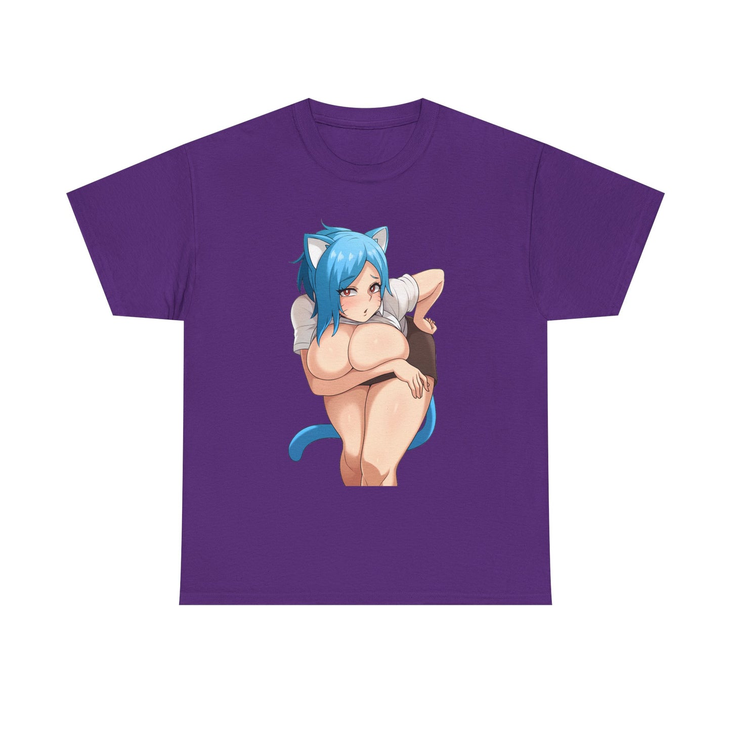 Furry T-shirt – Blue Hair Anime Cat Girl Hentai Manga Neko Female Character With Tail Lewd Ecchi Shirt For Men and Women TS57