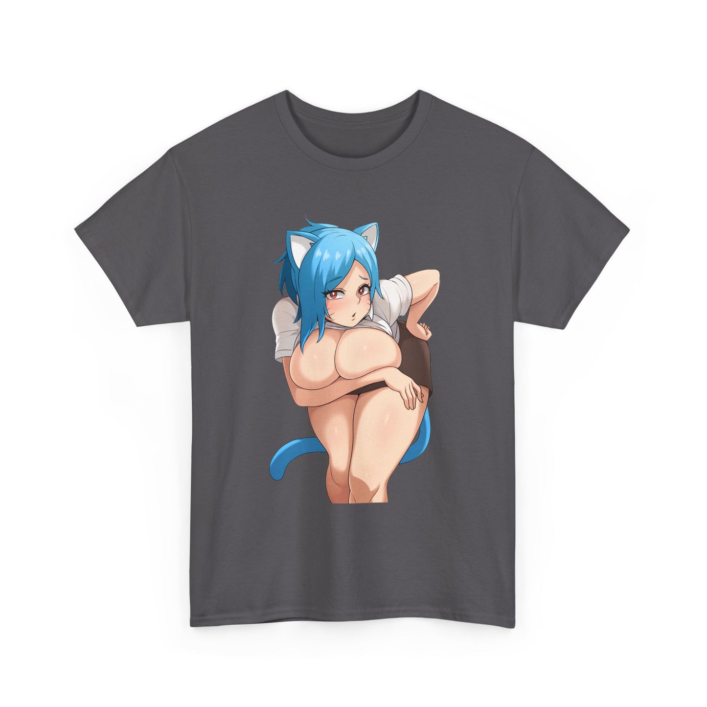 Furry T-shirt – Blue Hair Anime Cat Girl Hentai Manga Neko Female Character With Tail Lewd Ecchi Shirt For Men and Women TS57