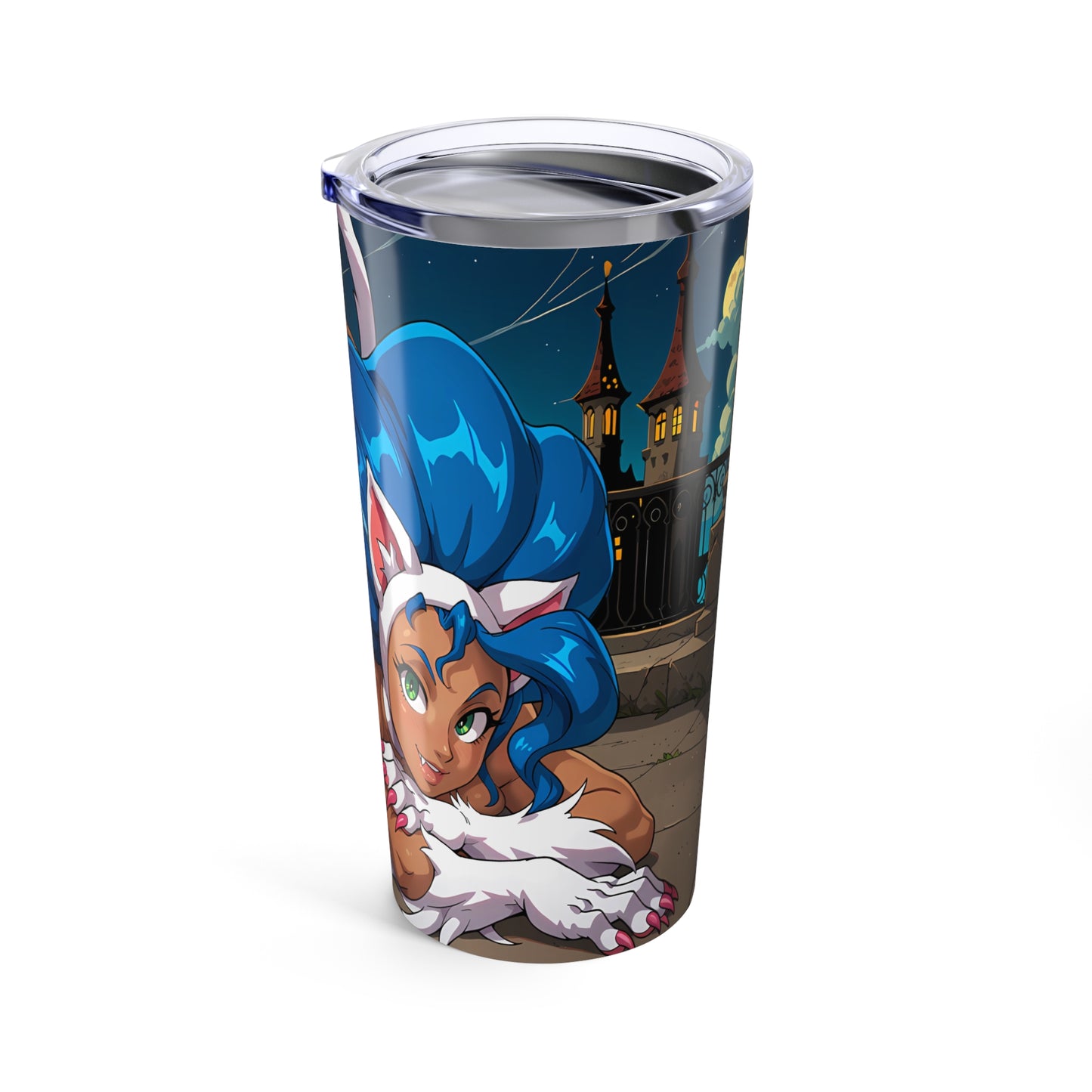 Blue Hair Furry Cat Girl Tumbler 20oz Hentaii Kawaii Cartoon Tumblers Anime Mugs Neko Manga Coffee Travel Cups T60