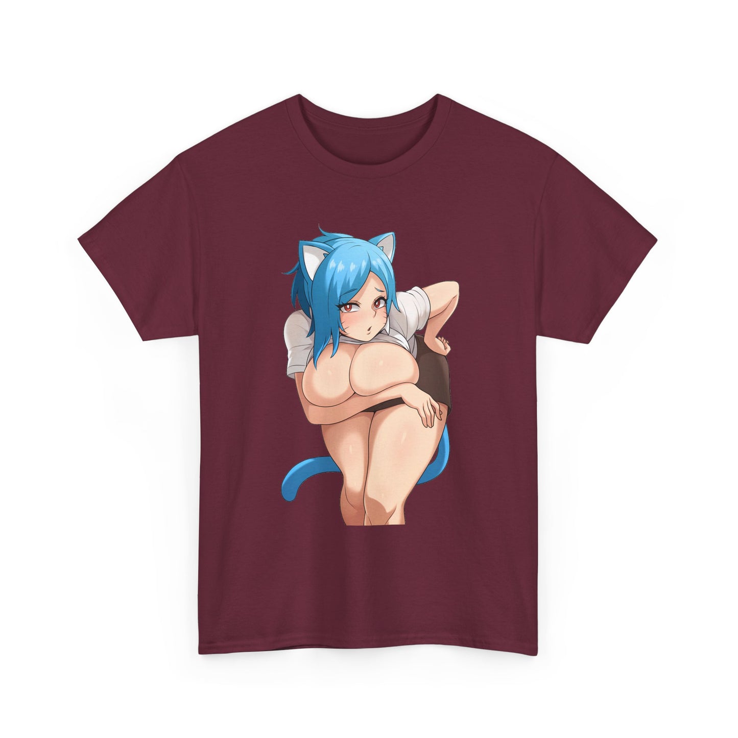 Furry T-shirt – Blue Hair Anime Cat Girl Hentai Manga Neko Female Character With Tail Lewd Ecchi Shirt For Men and Women TS57