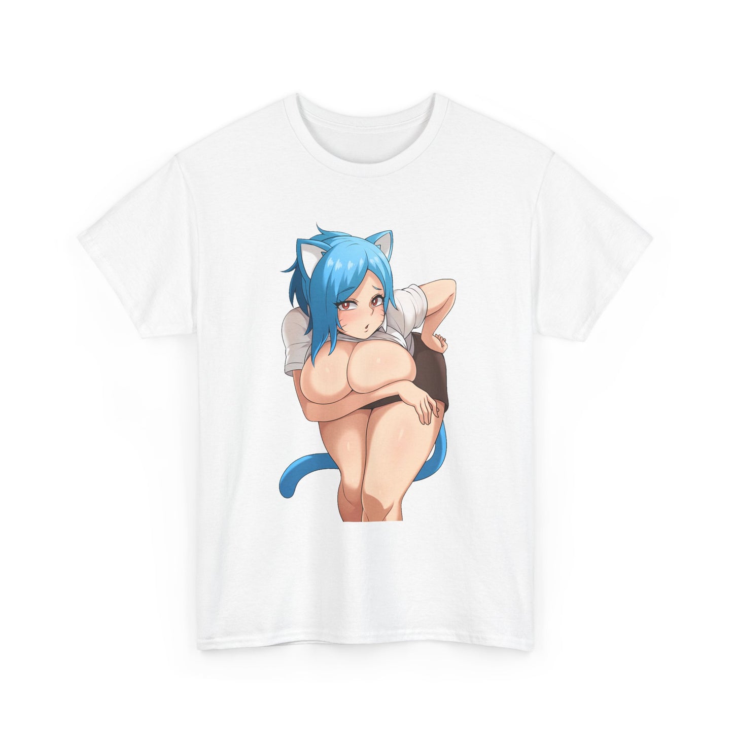 Furry T-shirt – Blue Hair Anime Cat Girl Hentai Manga Neko Female Character With Tail Lewd Ecchi Shirt For Men and Women TS57