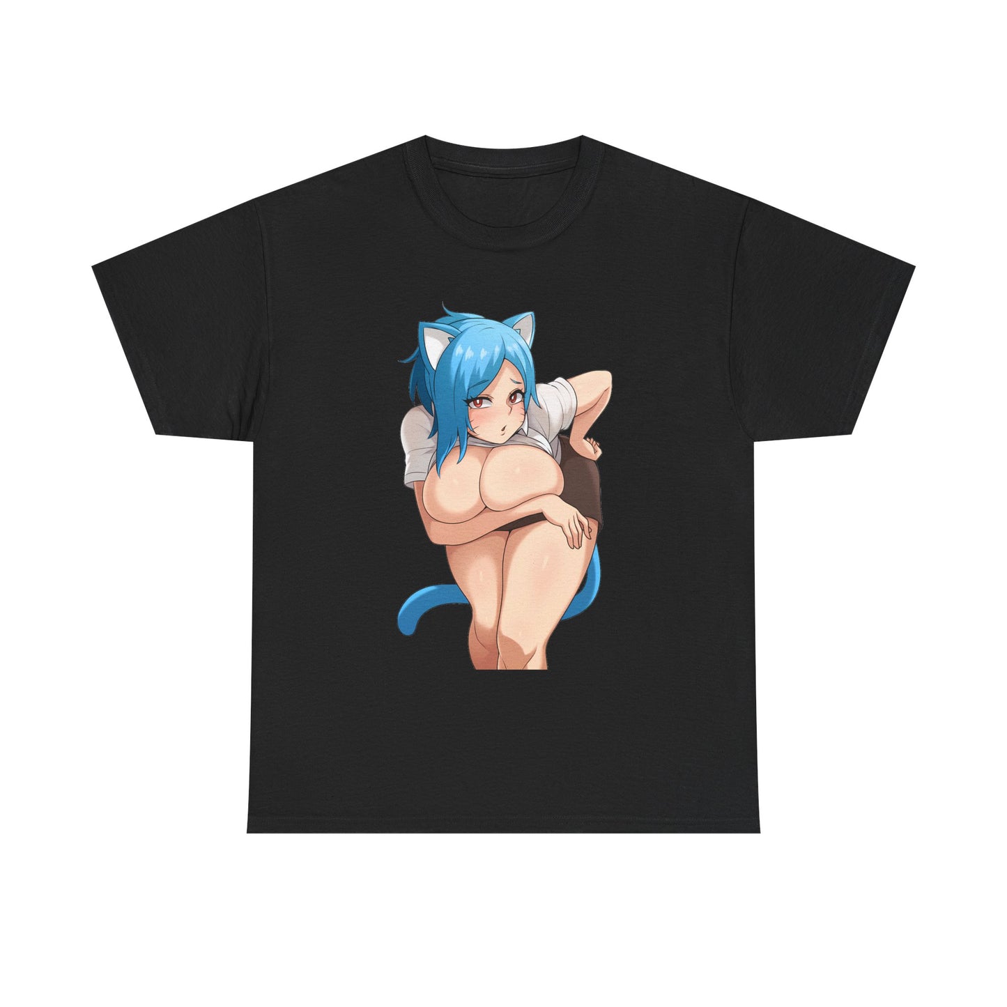 Furry T-shirt – Blue Hair Anime Cat Girl Hentai Manga Neko Female Character With Tail Lewd Ecchi Shirt For Men and Women TS57