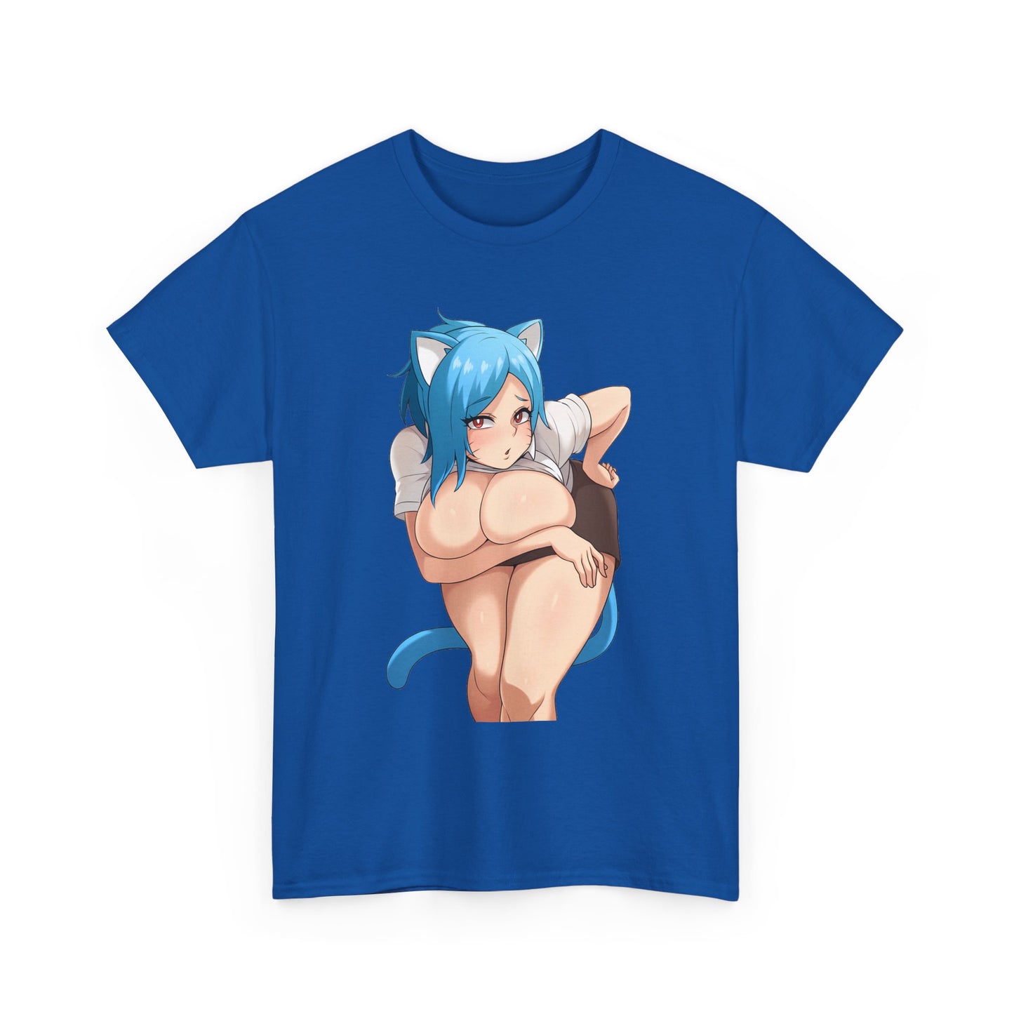 Furry T-shirt – Blue Hair Anime Cat Girl Hentai Manga Neko Female Character With Tail Lewd Ecchi Shirt For Men and Women TS57