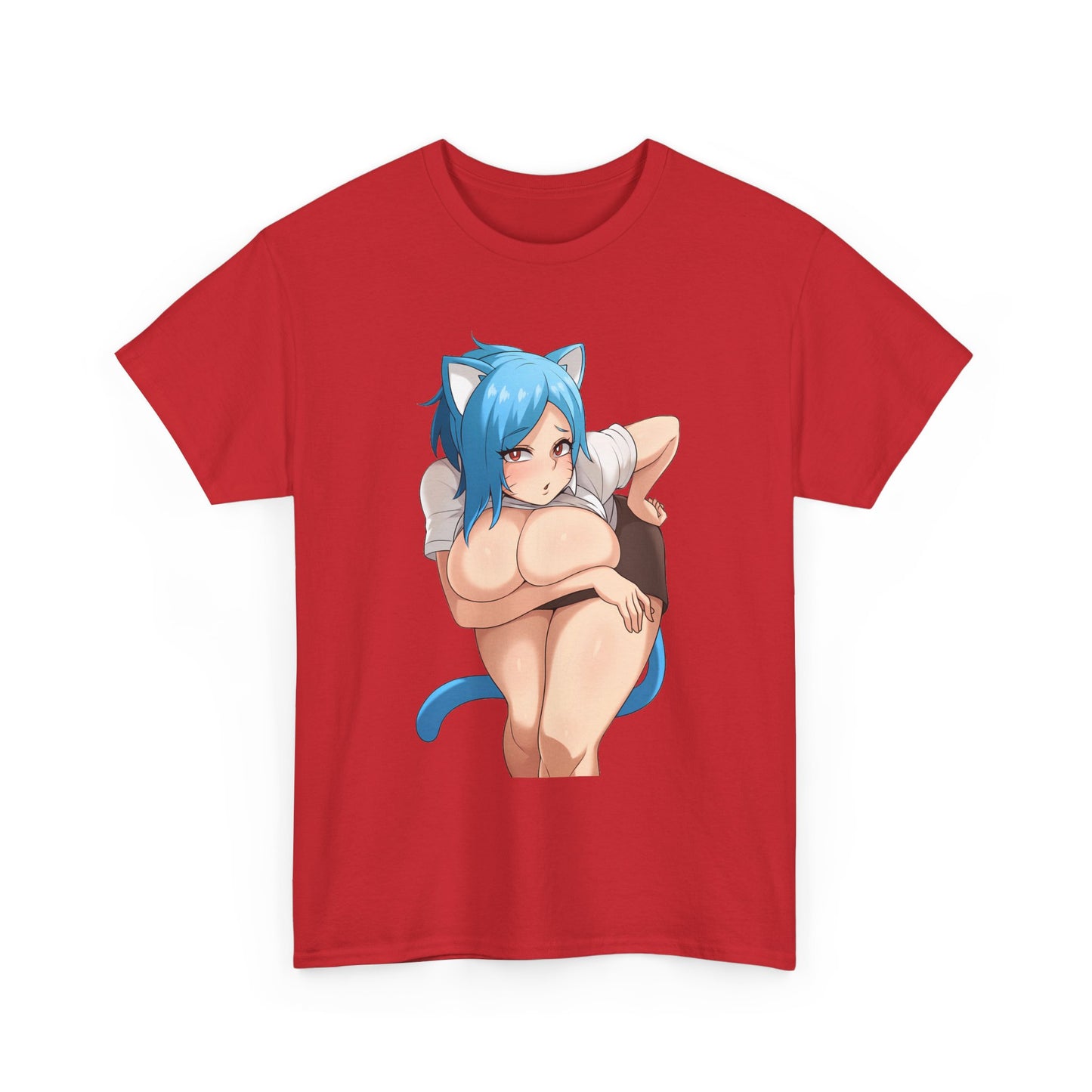 Furry T-shirt – Blue Hair Anime Cat Girl Hentai Manga Neko Female Character With Tail Lewd Ecchi Shirt For Men and Women TS57