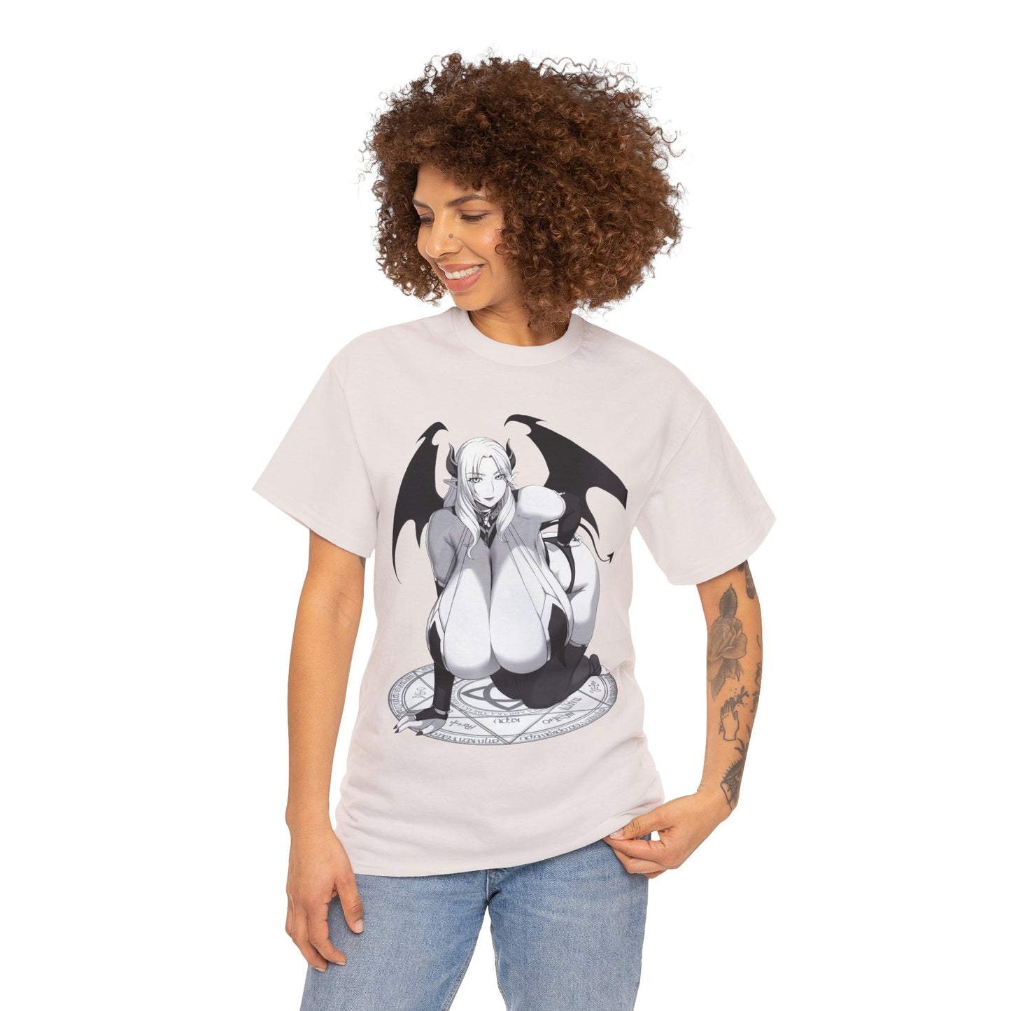 Hot Succubus Girl T-shirt Anime T-shirts Cartoon Shirt Big Tits Women Sexy Art  White Tshirt Sizes From M to 5XL